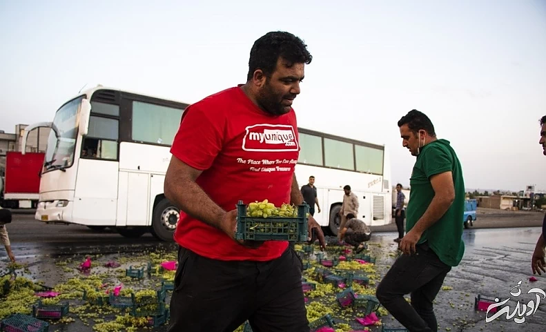 (تصاویر) واژگونی کامیون حامل انگور